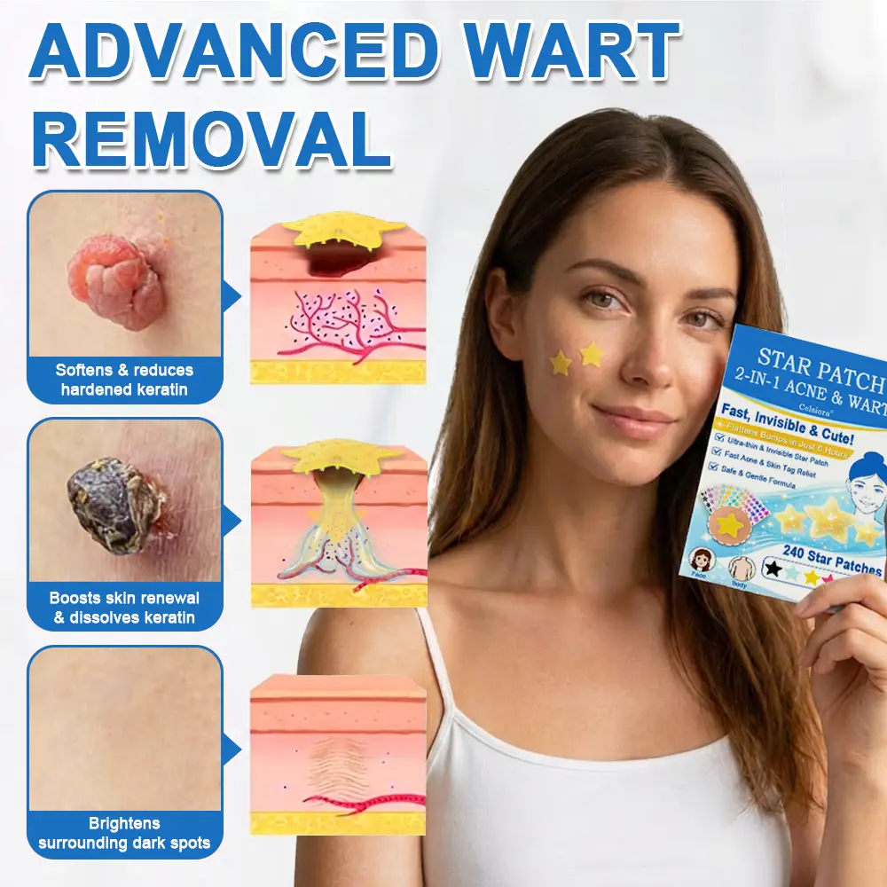 Celsiora® 2-in-1 Microneedle & Hydrocolloid Star Patch | Acne, Raised Moles, Flat Warts & Skin Tags Remover | 6 Colors Pimple Patch for Face & Neck | Invisible Star Zit Stickers | 240 Count