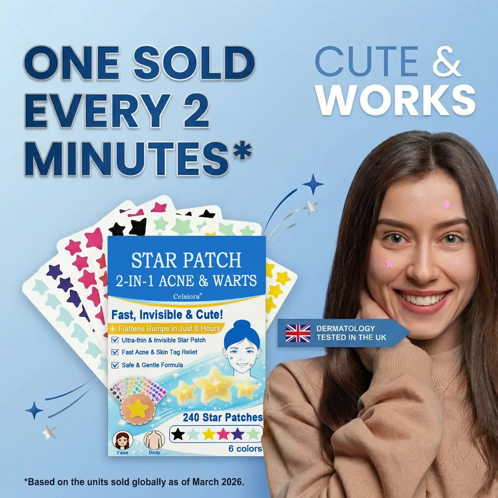 Celsiora® 2-in-1 Microneedle & Hydrocolloid Star Patch | Acne, Raised Moles, Flat Warts & Skin Tags Remover | 6 Colors Pimple Patch for Face & Neck | Invisible Star Zit Stickers | 240 Count
