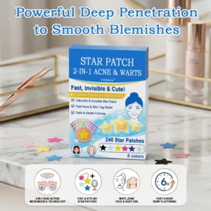 Celsiora® 2-in-1 Microneedle & Hydrocolloid Star Patch | Acne, Raised Moles, Flat Warts & Skin Tags Remover | 6 Colors Pimple Patch for Face & Neck | Invisible Star Zit Stickers | 240 Count