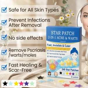 Celsiora® 2-in-1 Microneedle & Hydrocolloid Star Patch | Acne, Raised Moles, Flat Warts & Skin Tags Remover | 6 Colors Pimple Patch for Face & Neck | Invisible Star Zit Stickers | 240 Count