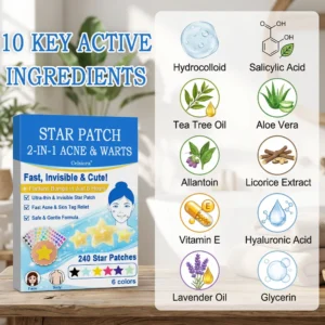 Celsiora® 2-in-1 Microneedle & Hydrocolloid Star Patch | Acne, Raised Moles, Flat Warts & Skin Tags Remover | 6 Colors Pimple Patch for Face & Neck | Invisible Star Zit Stickers | 240 Count